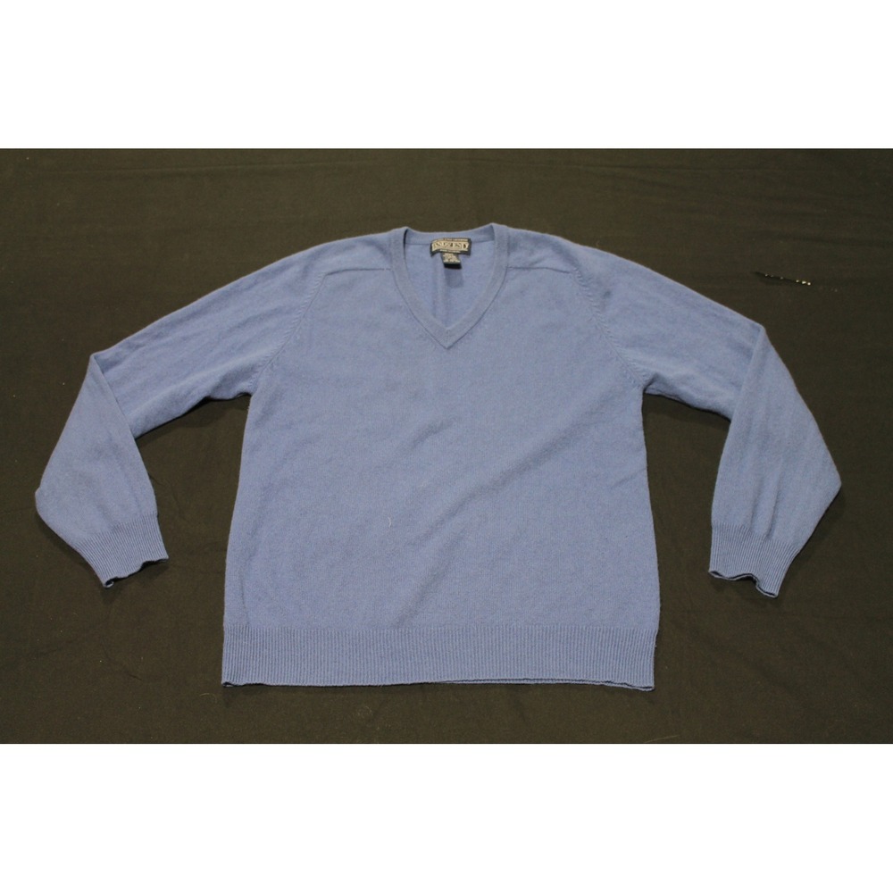 Lands' End 100% Cashmere V-Neck Sweater Men's Small Blue Long Sleeve Pullover